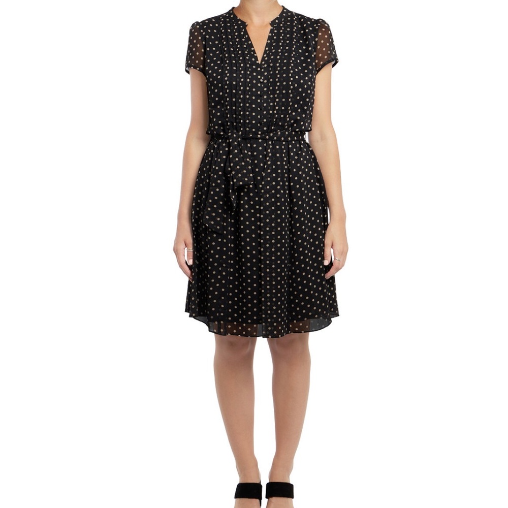 MSK Size 6 Black & White Polka Dot Fit/Flare Dress